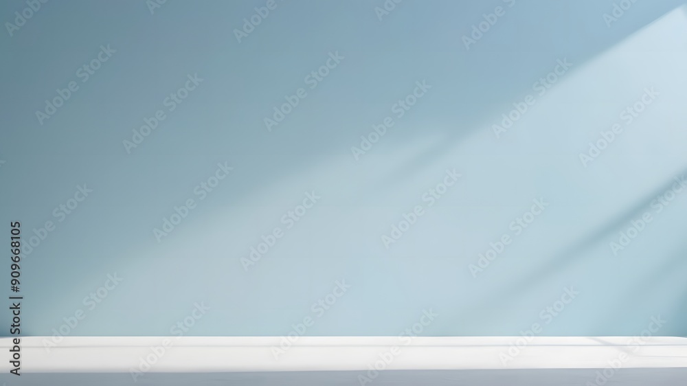 Abstract empty blue room backdrop with beautiful sunlight and shadow from window. Elegant minimalist background for product presentation. Abstract empty blue room backdrop with beautiful sunlight and shadow from window. Elegant minimalist background for product presentation.
