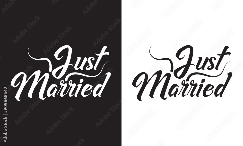 Just Married Vector Design Isolated on white and black Background . Perfect for Wedding Invitations and Decorations. Vector illustration. EPS 10 Just Married Vector Design Isolated on white and black Background . Perfect for Wedding Invitations and Decorations. Vector illustration. EPS 10