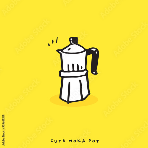 Cute doodle Classic Coffee Maker Moka Pot Hand drawing