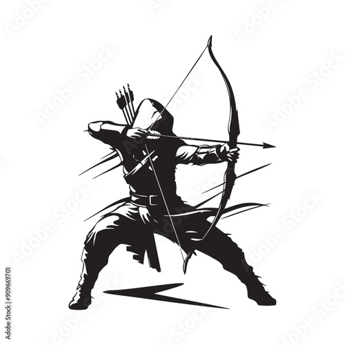 Bowman Warrior Silhouette vector.  Black Bowman warrior logo design Vector Image