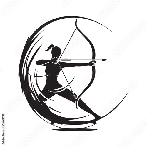 Woman Bow Archery Silhouette Sport Club Logo Design Vector Stock Vector isolated on white background