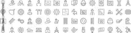 Line Signs of builder, engineer, repair and renovation for Advertisement. Suitable for books, stores, shops. Editable stroke in minimalistic outline style. Symbol for design