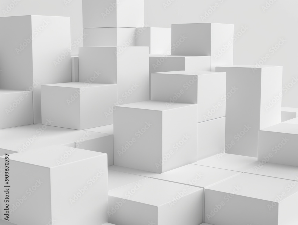 White Cubes. Abstract Idea of Space and Three-Dimensional Template in Isolated White Studio Background White Cubes. Abstract Idea of Space and Three-Dimensional Template in Isolated White Studio Background