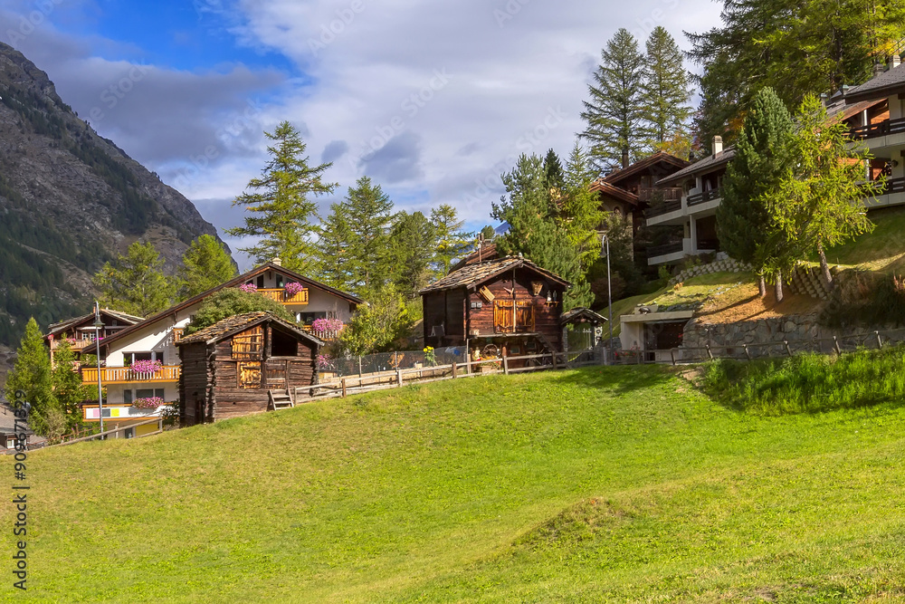 Houses in Zermatt alpine village, Switzerland Houses in Zermatt alpine village, Switzerland