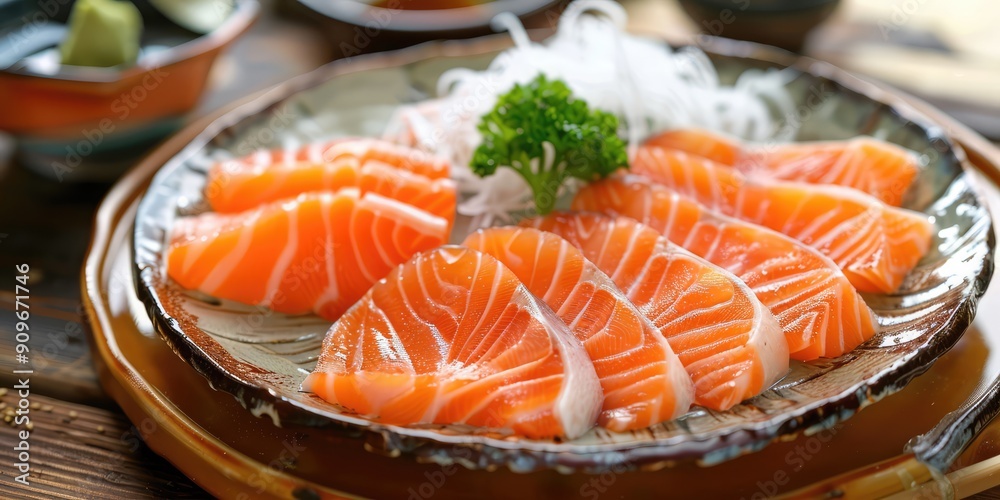 A close-up of a beautifully arranged fish plate. The generation of AI. A close-up of a beautifully arranged fish plate. The generation of AI.
