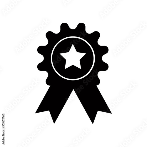 Simple award black icon with ribbons