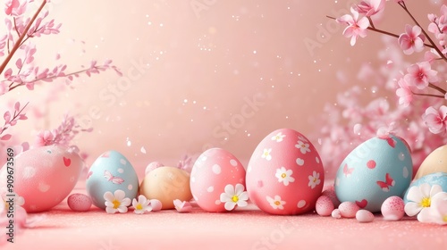 pastel background with Easter eggs and spring elements