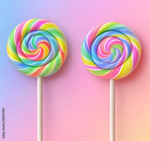 Multicolored lollipops on a colored background.