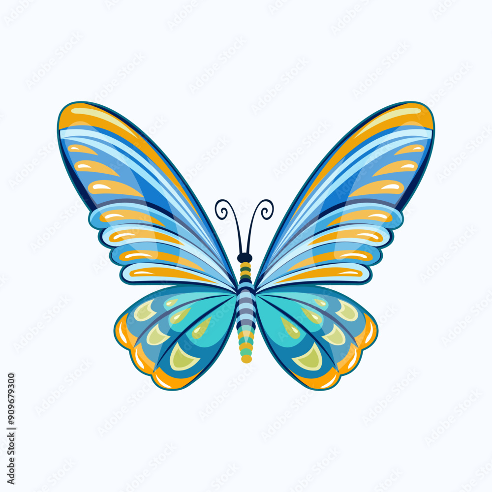 Big beautiful vector butterfly. Simple, blue elements on black wings. Isolated butterfly. Big beautiful vector butterfly. Simple, blue elements on black wings. Isolated butterfly.