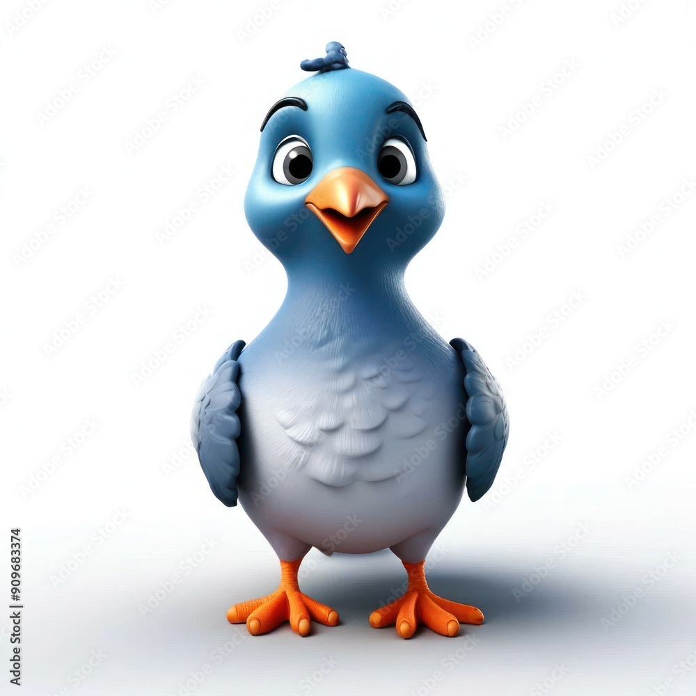 Adorable Cartoon Bird pigeon with Orange Beak on White Background Adorable Cartoon Bird pigeon with Orange Beak on White Background