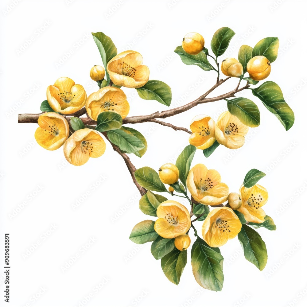custom made wallpaper toronto digitalVibrant Quince Branch on White Background for Food or Cosmetic Design Generative AI