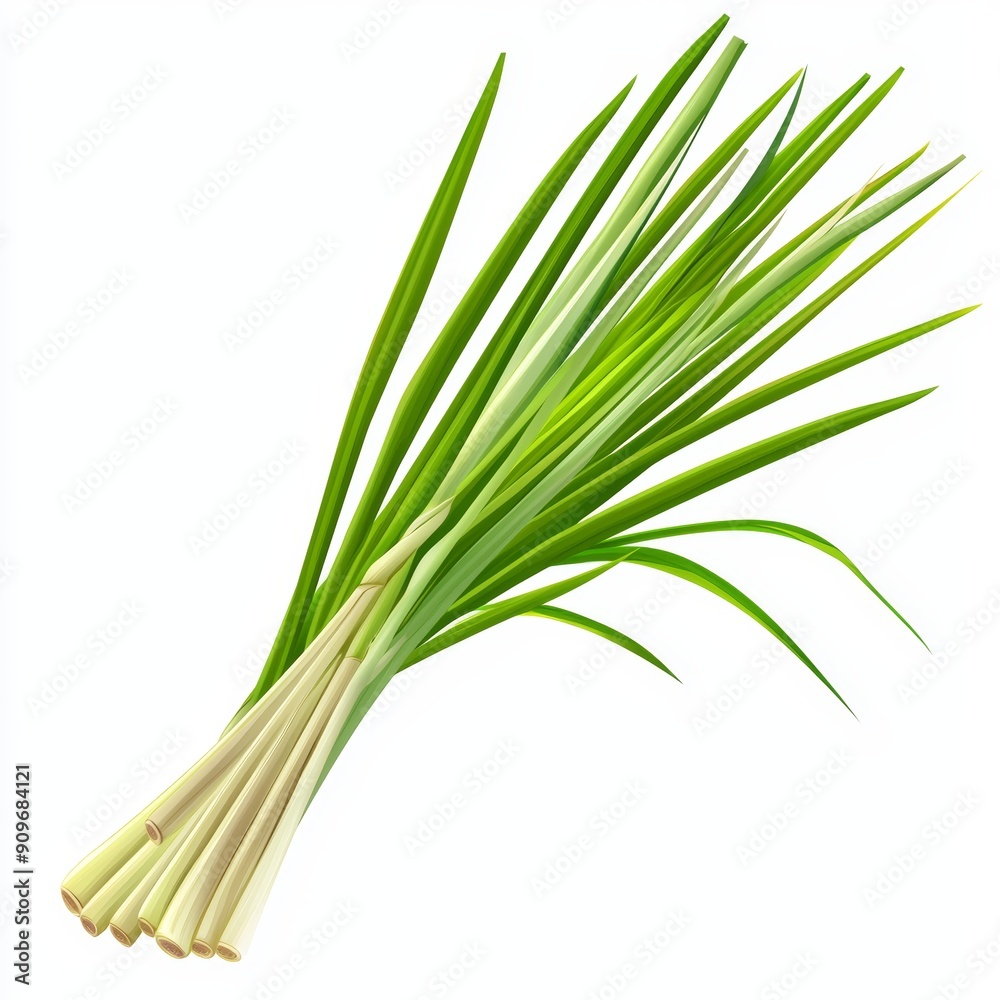 Fototapeta premium Fresh Aromatic Lemongrass Branch on White Background for Food or Cosmetic Design Generative AI