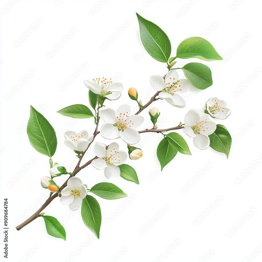 Obraz premium Delicate Orange Blossom Branch on White Background for Food or Cosmetic Design Generative AI