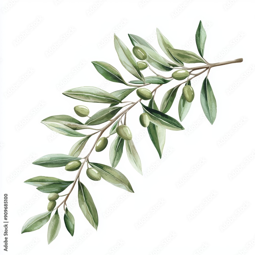 Elegant Olive Branch on White Background for Food or Cosmetic Design Generative AI Elegant Olive Branch on White Background for Food or Cosmetic Design Generative AI