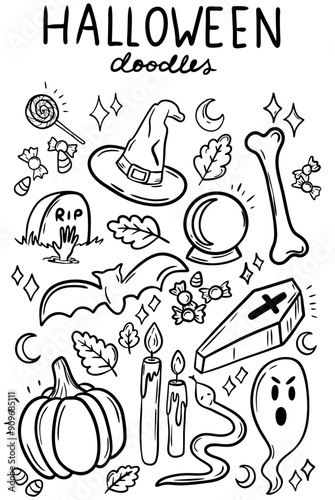 Halloween vector set. Linear elements for design