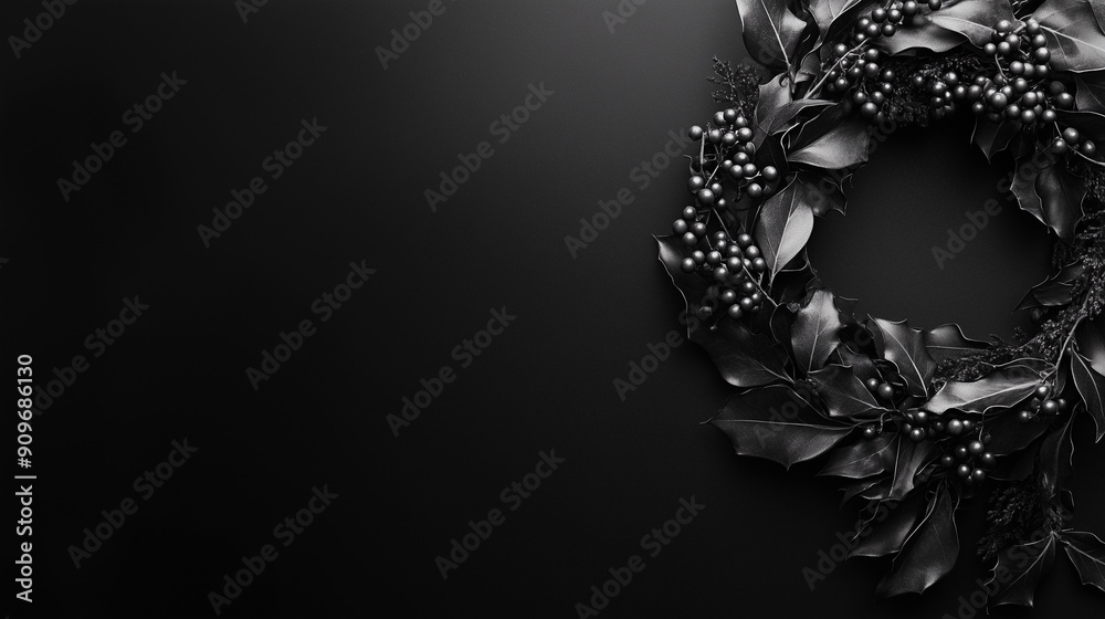 Moody black Christmas wreath dark background elegant gothic holiday decor modern minimal design template copy space campaign banner POD blank wall backdrop chic lux goth witch wicca stylish seasonal Moody black Christmas wreath dark background elegant gothic holiday decor modern minimal design template copy space campaign banner POD blank wall backdrop chic lux goth witch wicca stylish seasonal