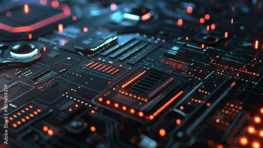 Futuristic electronic circuit board with glowing lights. 3d rendering Futuristic electronic circuit board with glowing lights. 3d rendering