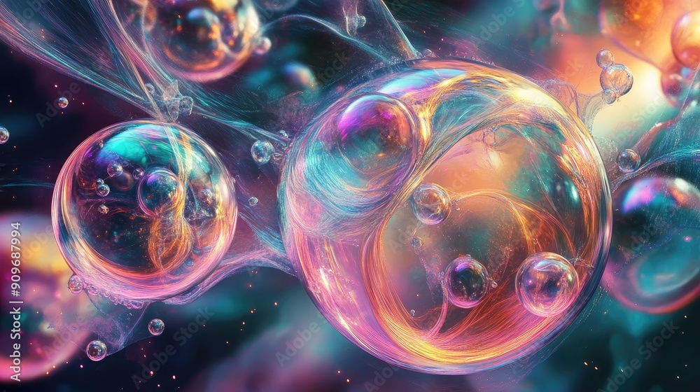 3D abstract bubbles with iridescent colors, playful design 3D abstract bubbles with iridescent colors, playful design