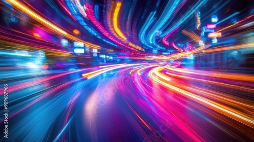 Colorful light trails creating abstract forms, dynamic and bright