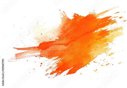 Abstract watercolor brush splash, orange color, grunge texture, pastel watercolor painting element