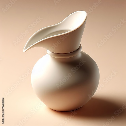 A curved asymmetric jar with a wide neck and angled spout making photo