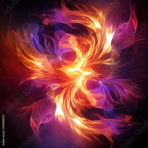 3D abstract fractal flames, intense and vibrant