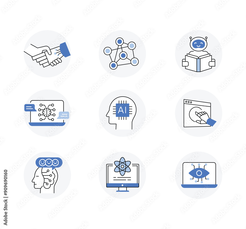 AI and Machine Learning Icon Set: Neural Networks, Computer Vision, and Natural Language Processing AI and Machine Learning Icon Set: Neural Networks, Computer Vision, and Natural Language Processing