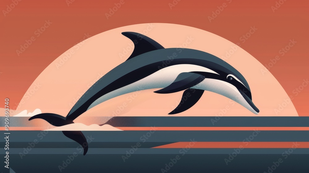 Simple dolphin breaching the sea, minimalist 2D vector, basic and clean illustration Simple dolphin breaching the sea, minimalist 2D vector, basic and clean illustration