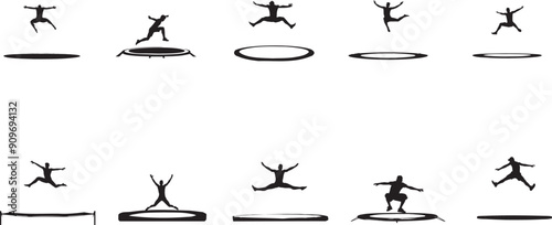 trampoline jumping icon set 