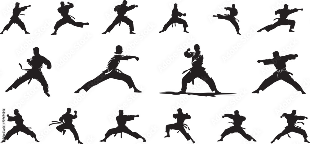karate or taekwondo icon set 
