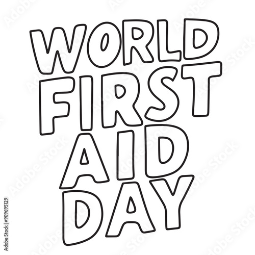 World First Aid text lettering. Hand drawn vector art. photo