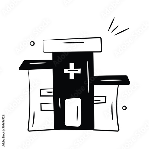 Hospital building icon, medical center, healthcare services and medical treatment facilities.