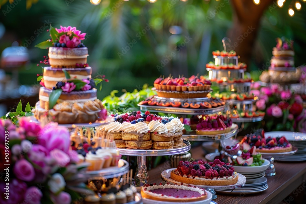 A table is covered with a variety of desserts, including cakes, pies, and tarts A table is covered with a variety of desserts, including cakes, pies, and tarts