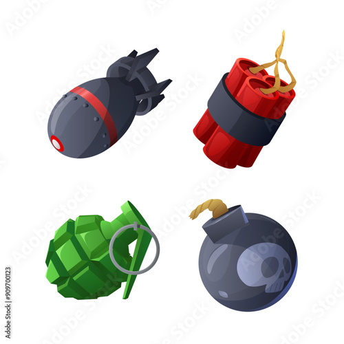 Set of different bombs for online games flat style, vector illustration