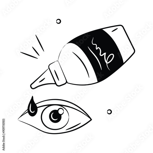 Icon illustrating an eye drop bottle dispensing drops into an eye.