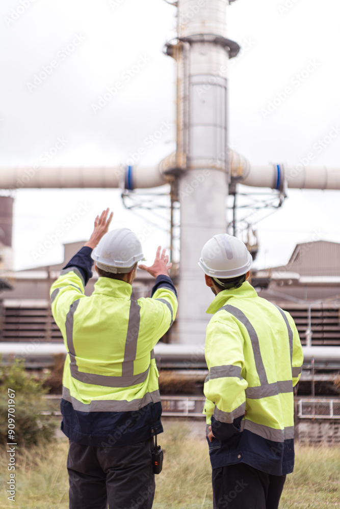 Both of Petroleum engineer is on a mission to inspect oil distillation at a huge oil refinery Both of Petroleum engineer is on a mission to inspect oil distillation at a huge oil refinery