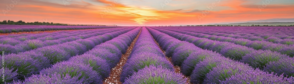 Obraz premium Serenity in Purple: Lavender Fields at Sunset