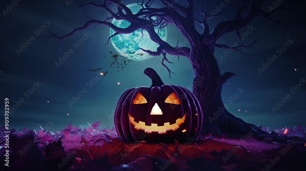 Halloween haunted house with pumpkins, and bats in the scary forest Halloween haunted house with pumpkins, and bats in the scary forest