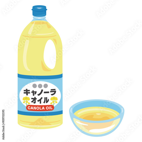 ボトルに入ったキャノーラ油と小鉢に入ったキャノーラ油