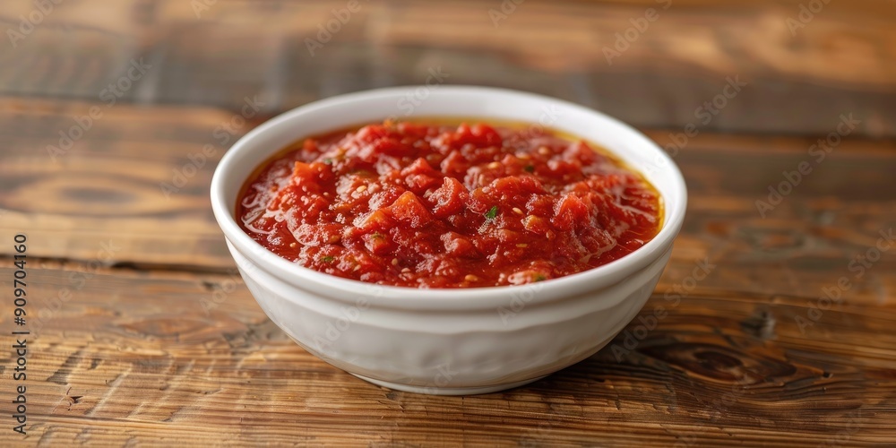 Tomato Passata Made at Home Presented in a White Bowl on a Wooden Table Tomato Passata Made at Home Presented in a White Bowl on a Wooden Table
