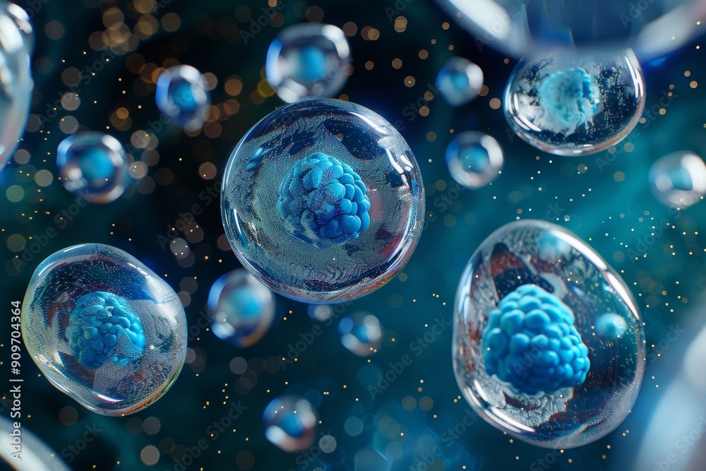 custom made wallpaper toronto digitalMicroscopic view of human cell or embryonic stem cell for medical research and education Generative AI