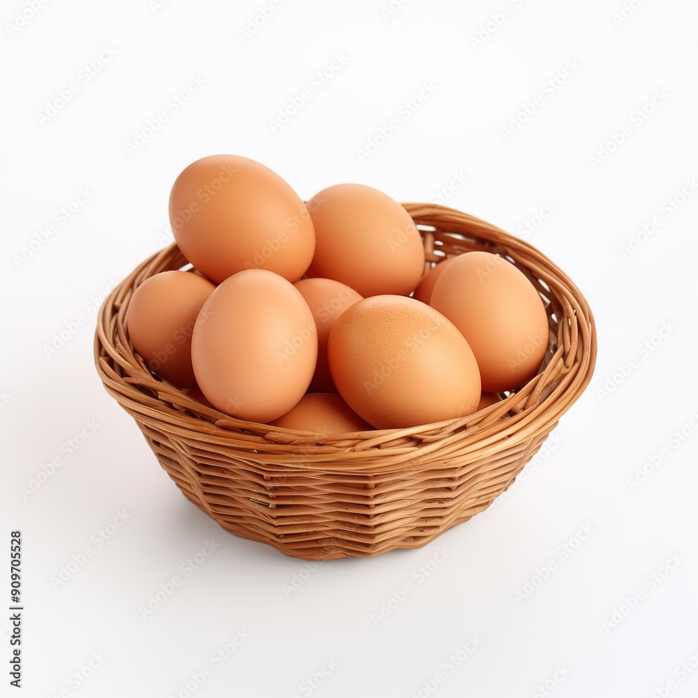 Brown eggs in the basket, isolated on a white background Brown eggs in the basket, isolated on a white background