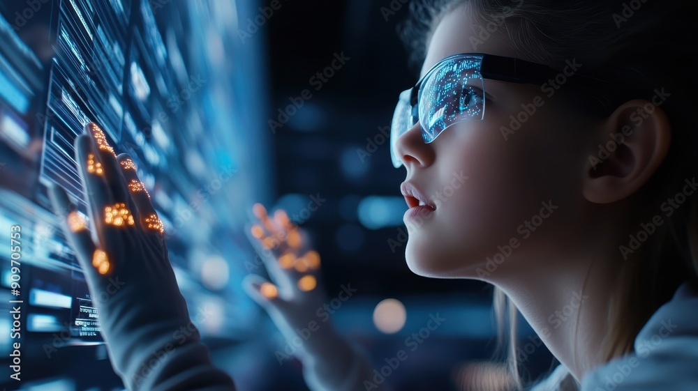 Futuristic theater with audience wearing interactive gloves. Futuristic theater with audience wearing interactive gloves.