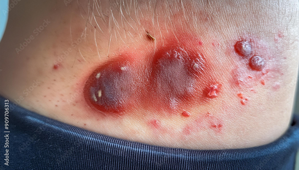 Fototapeta premium An image showing cellulitis, focusing on the inflamed, red, and swollen skin often associated with this bacterial skin infection.