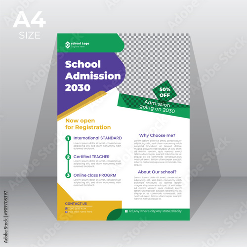 School admission flyer design,Creative and modern online school education admission flyer design template

