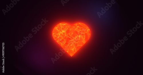 glowing red hot heart with the effect of lava and energy on a black background, radiation from the inside, 3D rendering