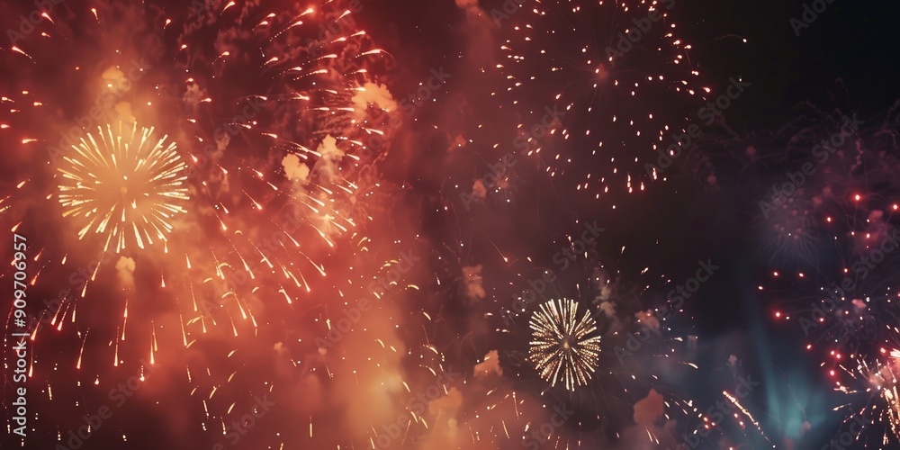Fototapeta premium Vibrant Fireworks Illuminating the Night Sky