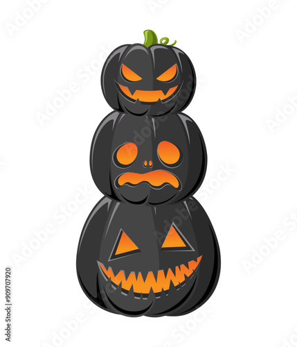 Stack of Jack O Lanterns, Cute Glowing Halloween Pumpkins, Creepy Spooky Scary Decorations