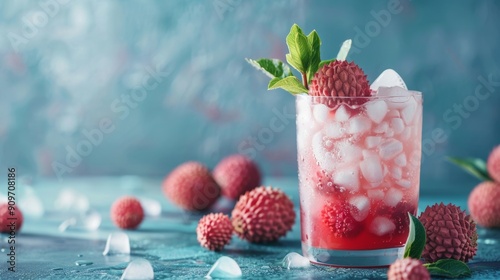 Fresh Lychee Drink in a Clear Glass, Perfect for Summer Refreshment Generative AI