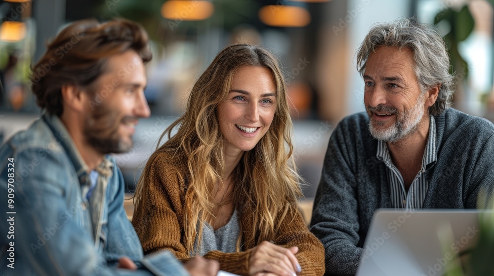 A dynamic sales team meeting potential customers, presenting their product with enthusiasm A dynamic sales team meeting potential customers, presenting their product with enthusiasm
